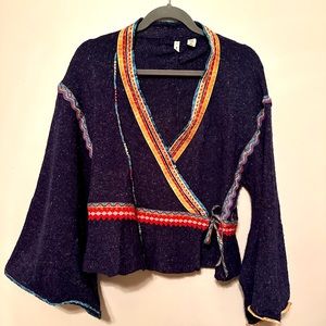 Kimono Wrap Navy Sweater Size Medium